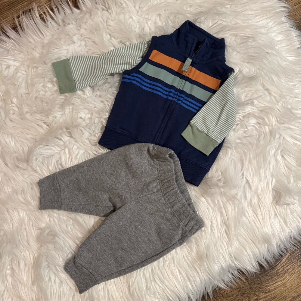 Carter’s 3pc Baby Boys 3M Navy Gray Vest Bodysuit Pants‎ Outfit Set